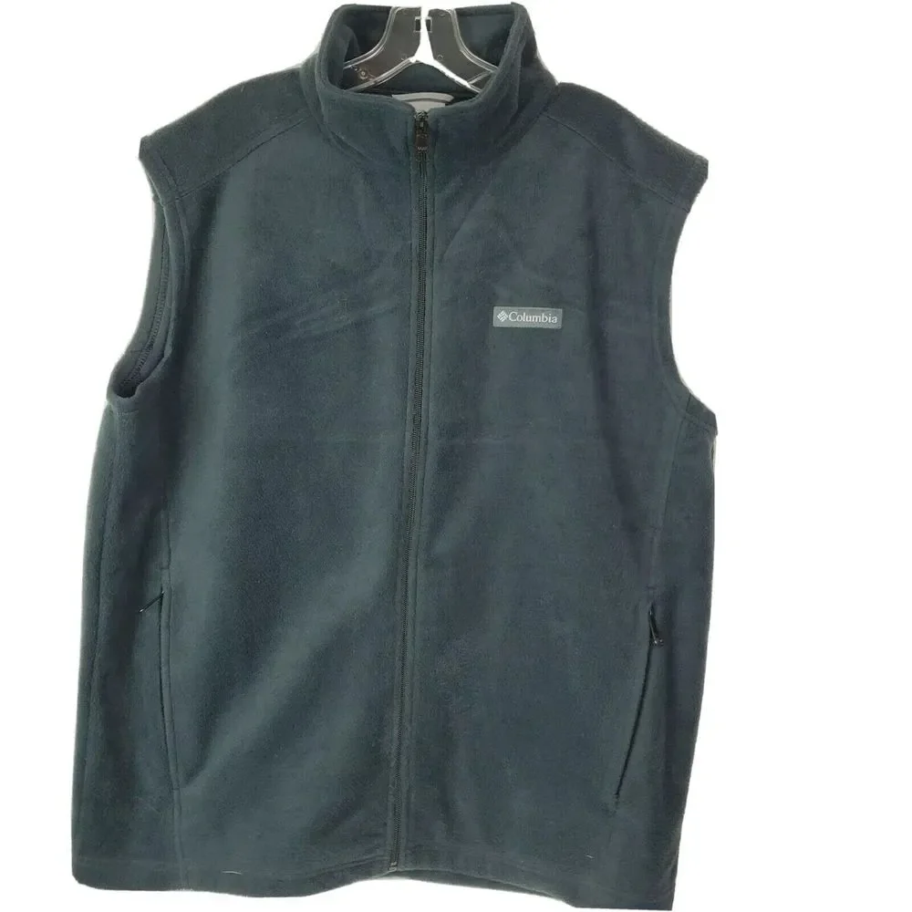 Columbia Men's Full Zip Black Fleece Vest Size L Sleeveless Outdoor